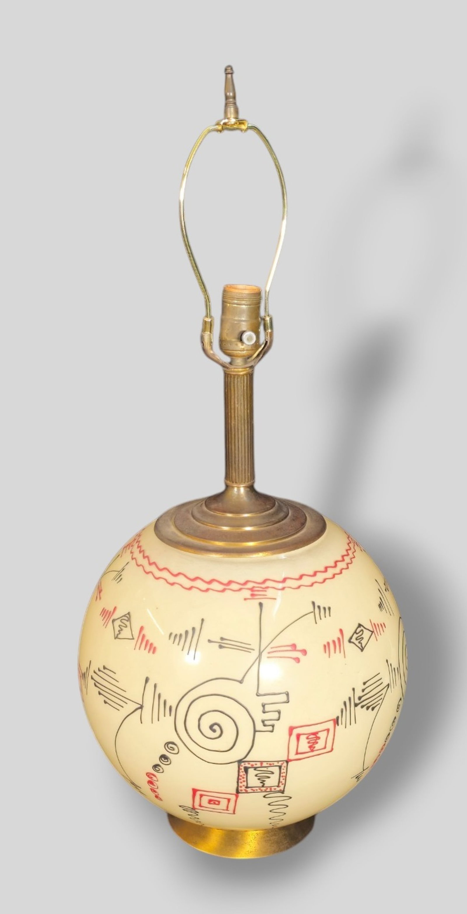 Boris Jean Lacroix Style Table Lamp: Boris Jean Lacroix Style Table Lamp. France 1940. Brass plated metal and frosted glass. 11dia x 26 1/2h.