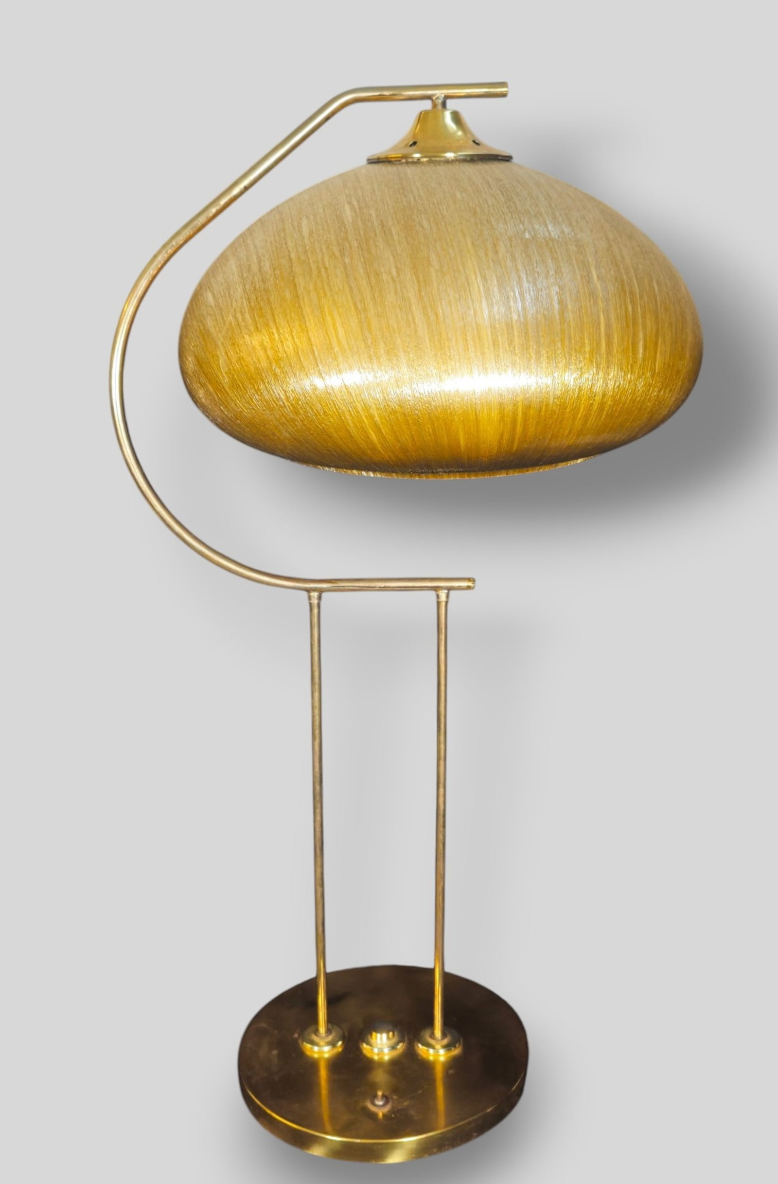 MCM Spun Fiberglass Table Lamp: MCM Spun Fiberglass Table Lamp. USA. 1970. Brass plated metal and spun fiberglass. 17w x 19d x 34 1/2 h.