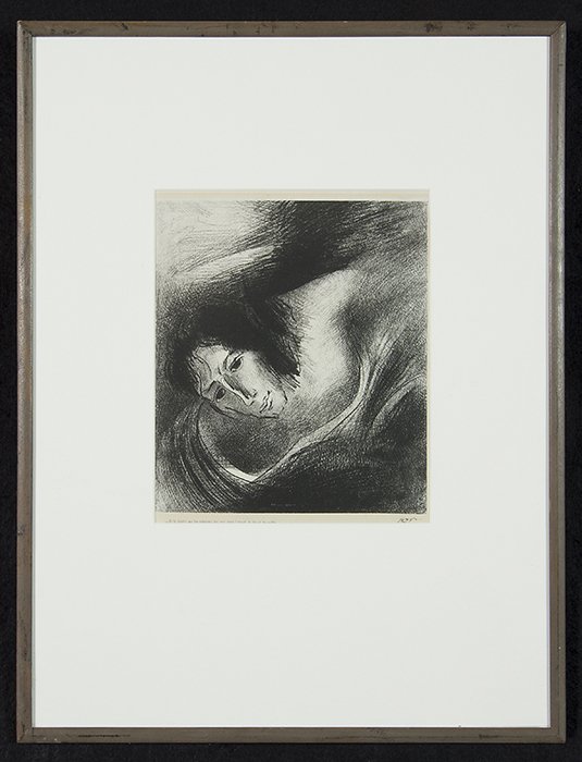 Odilon Redon (1840-1916): Original Lithograph on paper. Title " Devil Apocalypse of St. John". 1899. Signed LR. 11.25 x 9.25. Private Collection.