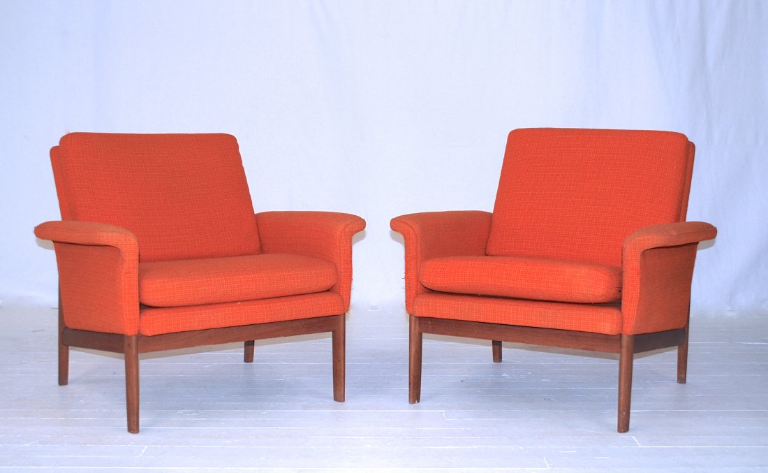 Finn Juhl: Pair of Teak and upholstery lounge chairs. France & Sons, 1950's