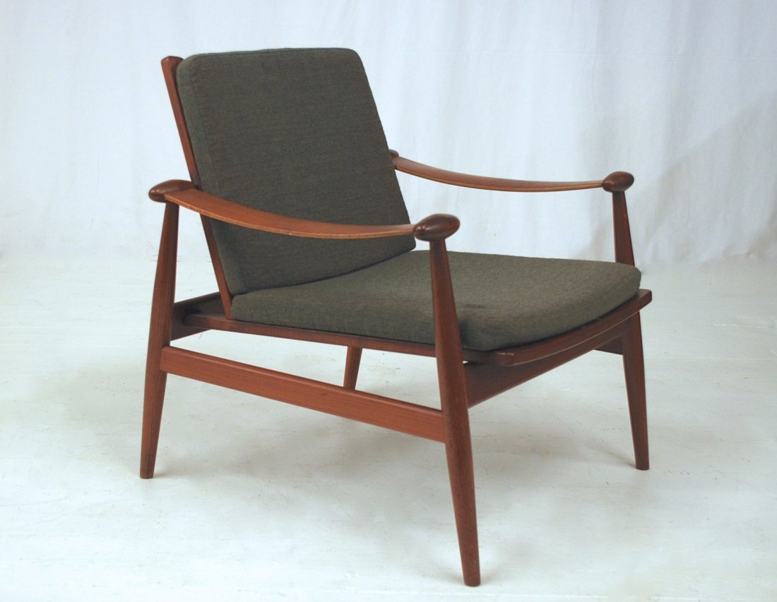 Finn Juhl: Lounge chair, model 133, Denmark, 1954, France and Sons. Teak with original olive green upholstery. 29.5W x 31D x 34H