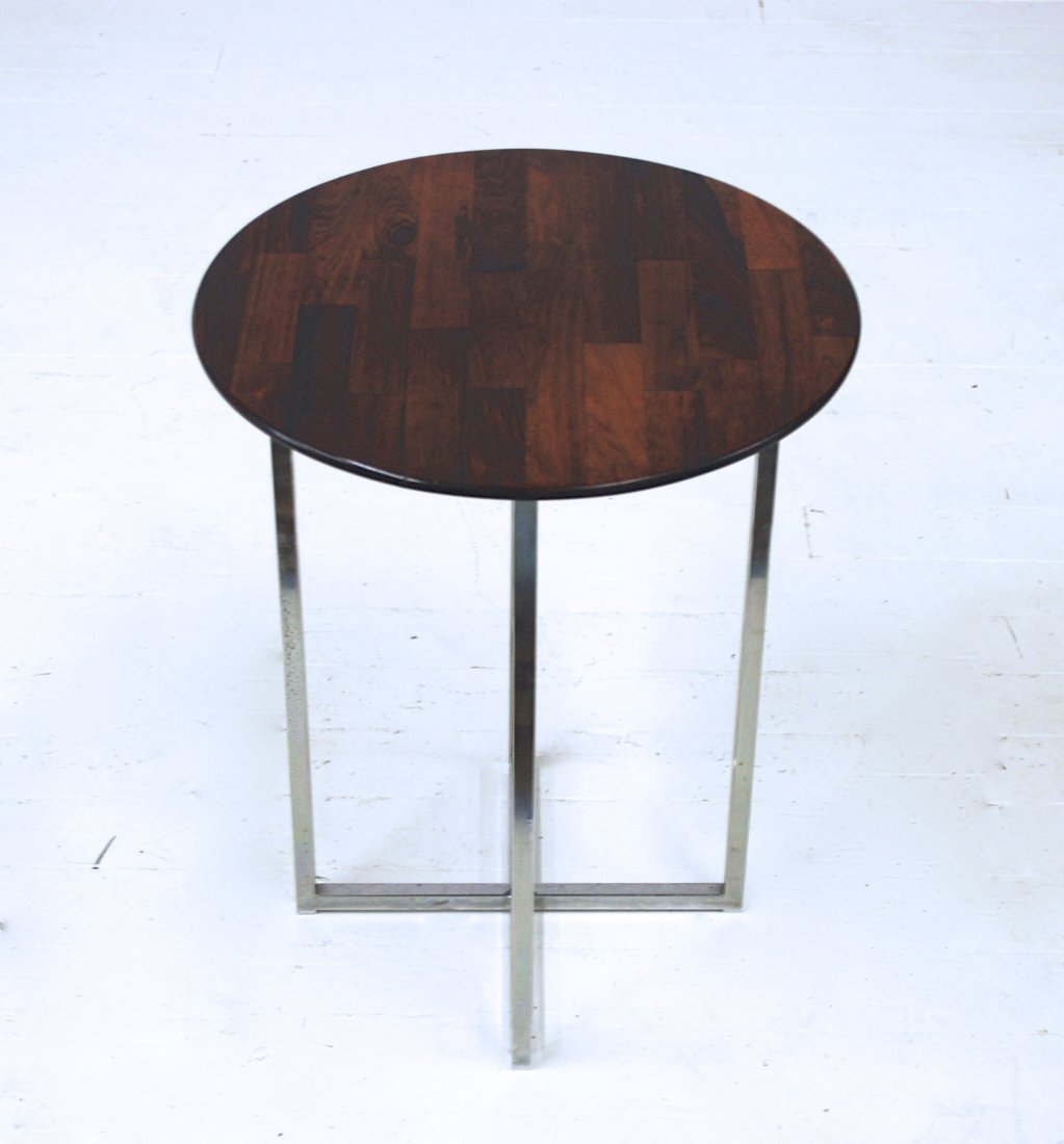 Milo Baughman: Rosewood and chrome occasional table. Thayer Coggin. 18 diameter x 32H