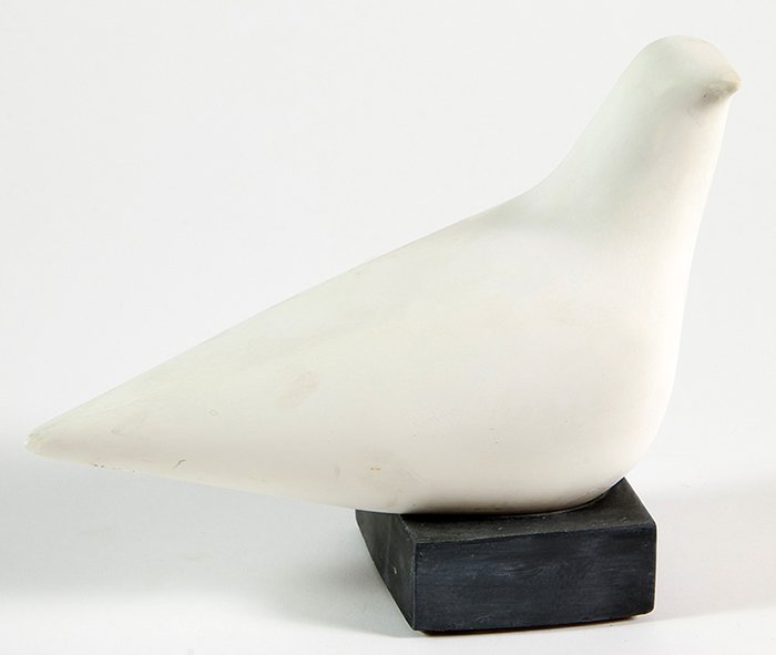 Cleo Hartwig: Hand color chalk sculpture of a bird on base. Signed. 9W x 4D x 7.5H