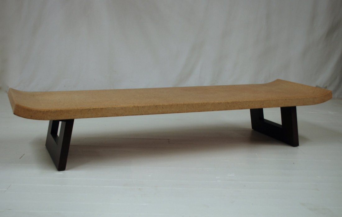 Paul Frankl: Cork and mahogany coffee table/bench for Johnson Bros.