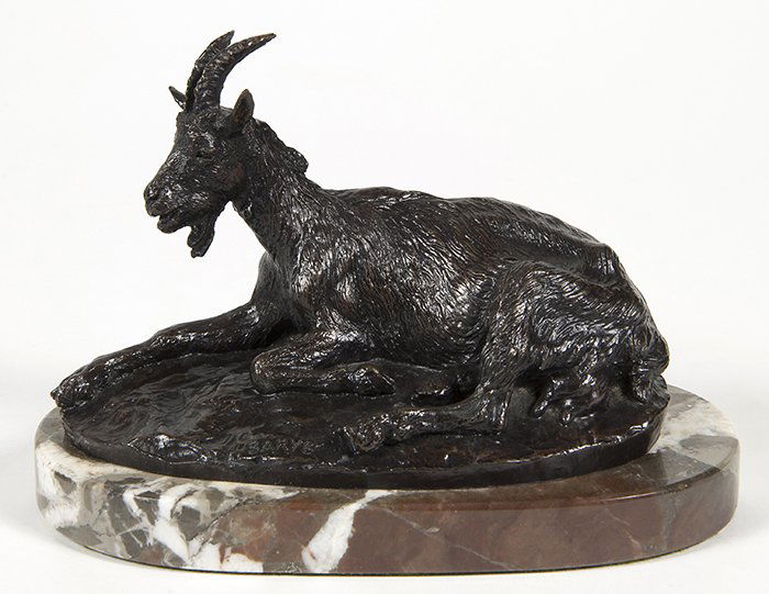 Alfred Barye Bronze: Bronze recast of goat. 7.5 x 4 x 5. From a prominent Kentucky Estate.