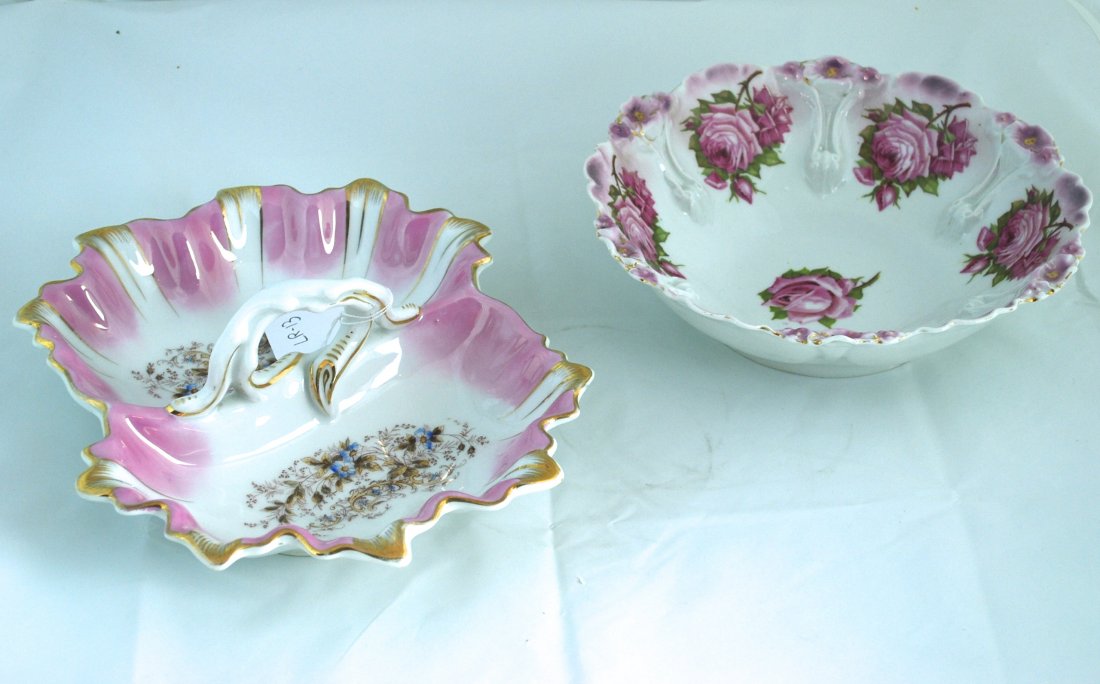 KPM Dish and Pink Floral Bowl: 12 x 10 x 4h (KPM). From a Prominent Kentucky Estate.