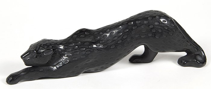 Lalique Black Panther With Original Box: Black panther, symbol of strength and grace. Signed on bottom. Item 11671. Have the original box! 14.4L x 4.3H