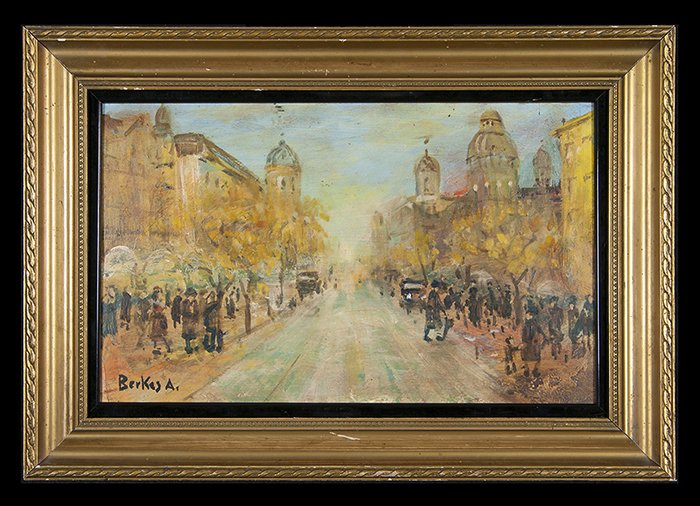 Antal Berkes (Hungarian): Oil on board, Paris scene, signed LL. 14 x 8.75