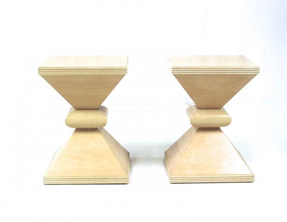 Jay Spectre (Attribution): Pair of hour glass style pedestals, cerused Oak. Century Furniture. Size 18w X 18d X 24.5h.