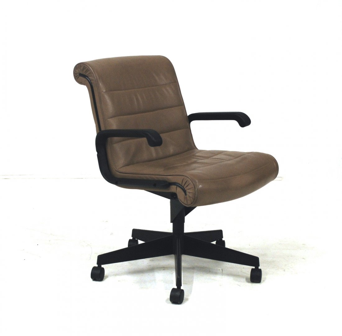 Richard Sapper: Sapper Executive Chair. Enameled metal, leather and plastic. Incredibly comfortable chair. Knoll International. Original cost $2400.00. Size 33.75 x 24.75 x 28
