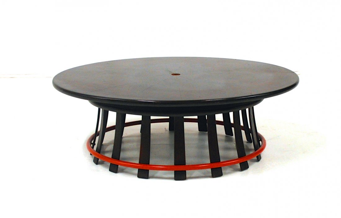 Edward Wormley: Toad stool table, Model 618T, original label, 1964. Oak enameled steel. Size 38 diameter x 12.5H