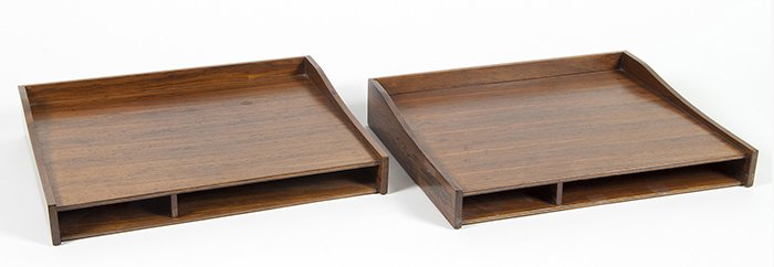 Edward Wormley: Pair of desk organizers in Rosewood. These were purchased directly from Dunbar as desk accessories. Size 14 x 11.5 x 2.5