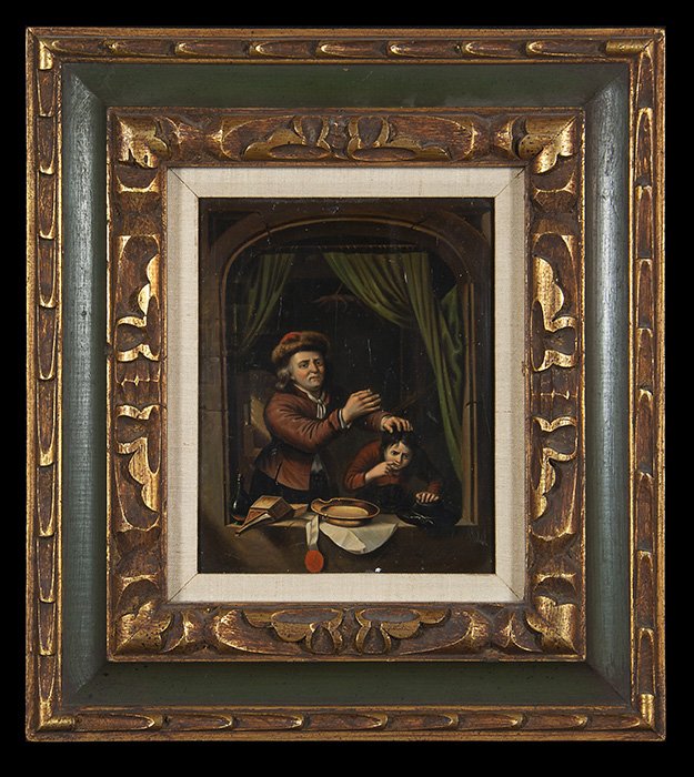 After Gerard Dou: 19th century oil on tin of Orthodontist. Size 10.25 x 8.5. The Collection of Tom Powell.
