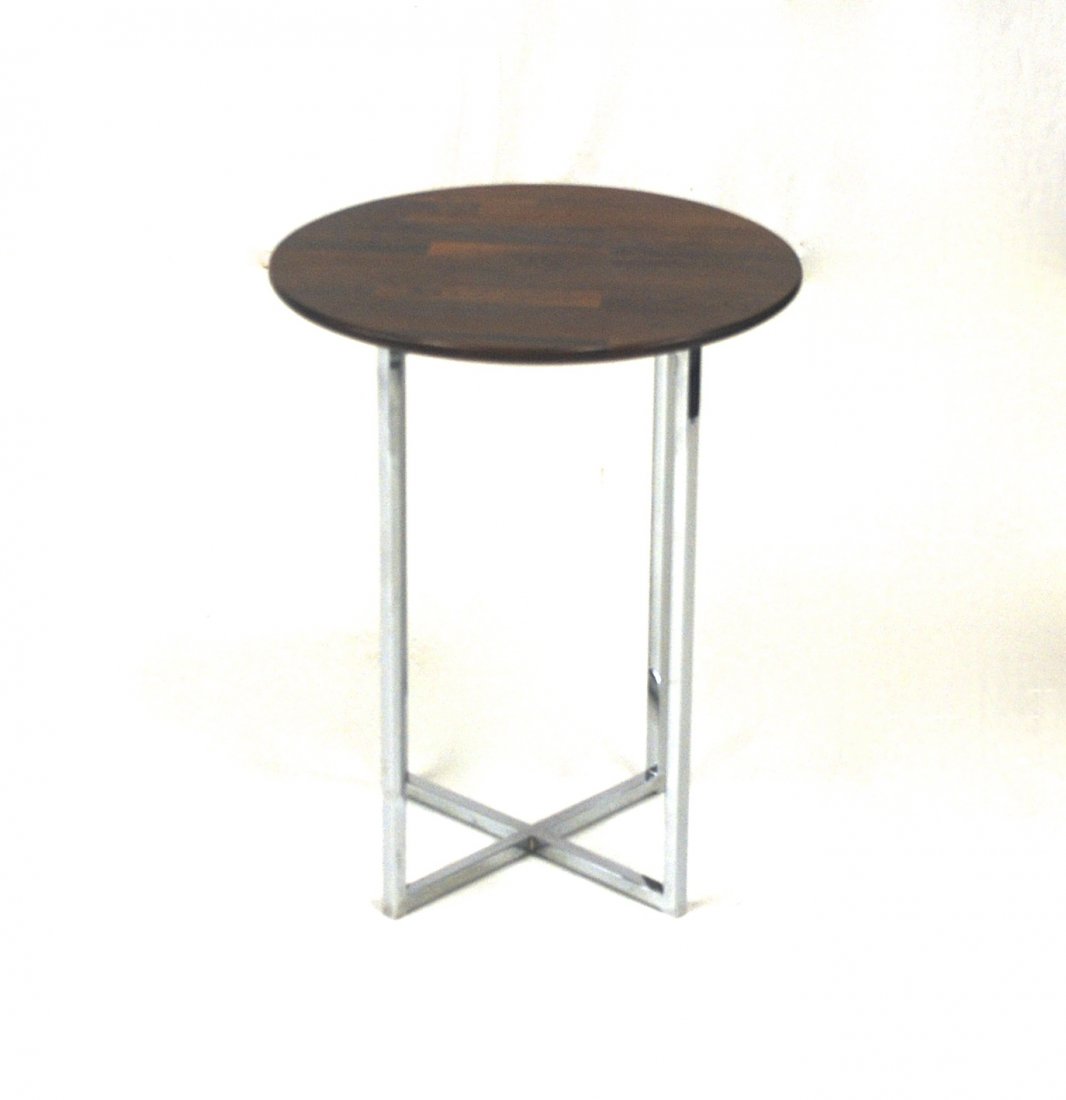 Milo Baughman: Round Occasional table, Thayer Coggin. Rosewood and chrome plated metal. Size 18 dia x 32h