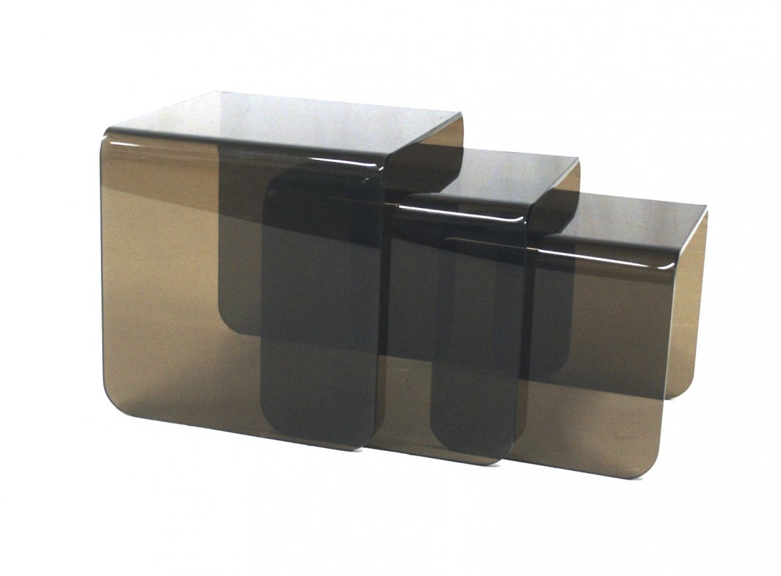 Smoked Lucite Nesting Table: Three graduated tables. 17 x 17 x 17.25