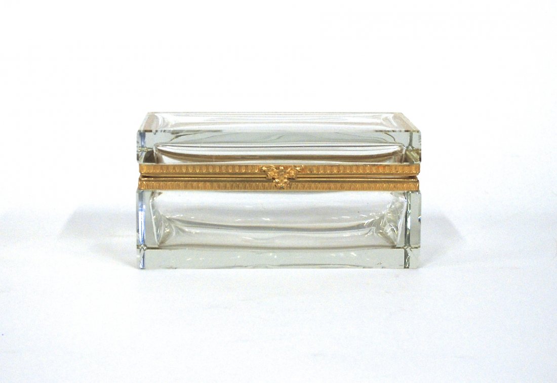 Crystal and Brass Box: Elegant simple French table box. Size 7W x 4.25D x 3.5H From the Collection of Tom Powell
