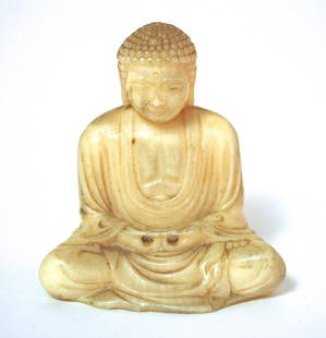 Late 18th Century Chinese Ivory Buddha: Seated Buddha, circa 1790. Originally purchased from Fleischmann Estate in 1960's. Collection of Florence Hirschman. Size, 2H