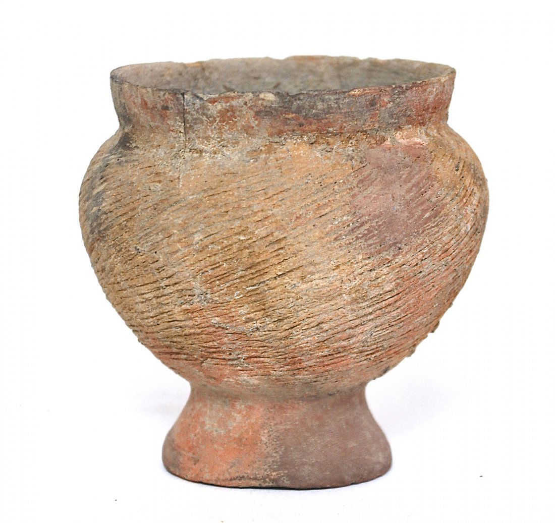 Small Thai Jar, Circa 3000-2000 BC: Small jar with incised designs, Nan Nok Tha or Banchiang, Earthenware. Size, 4.5H. Collection of Dr. Robert Kemper.