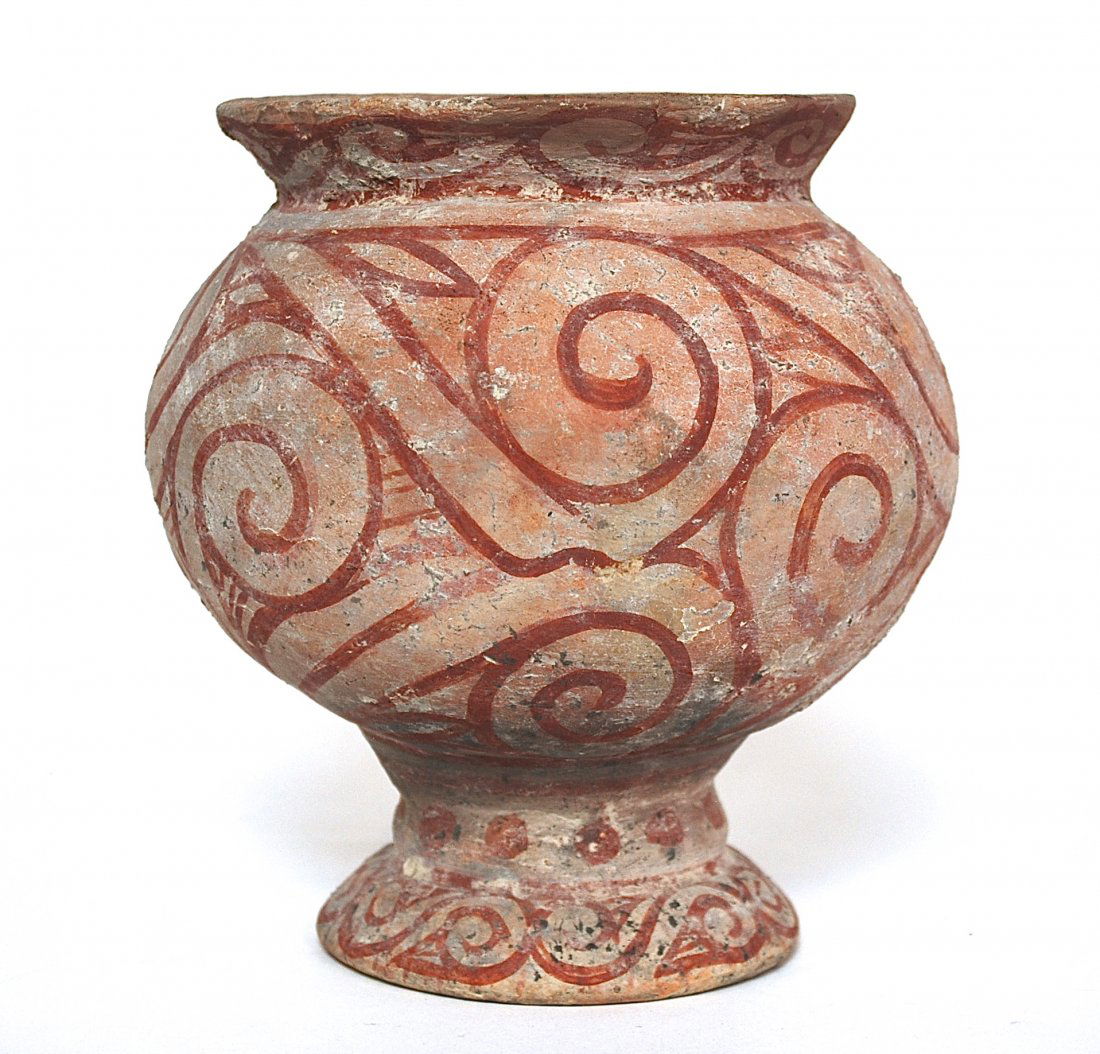 Large Thai jar Ca. 300 BC: Large earthenware jar with painted linear patter. Banchiang Period. Size, 14.75H. Collection of Dr. Robert Kemper.