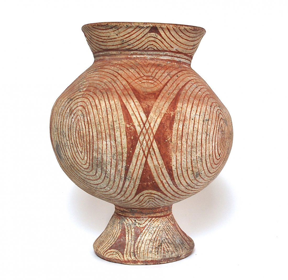 Thai Jar Ca. 200 BC - AD 200: Earthenware jar with painted volute designs. Banchiang. Size, 7H. Collection of Dr. Robert Kemper.