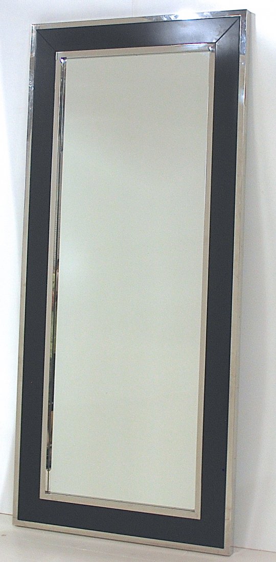 Milo Baughman (attribution): Outstanding simple elegant mirror. Thayer Coggin (1970's) chrome plated metal, lacquer and glass. Size, 38w x 2D x 84H.