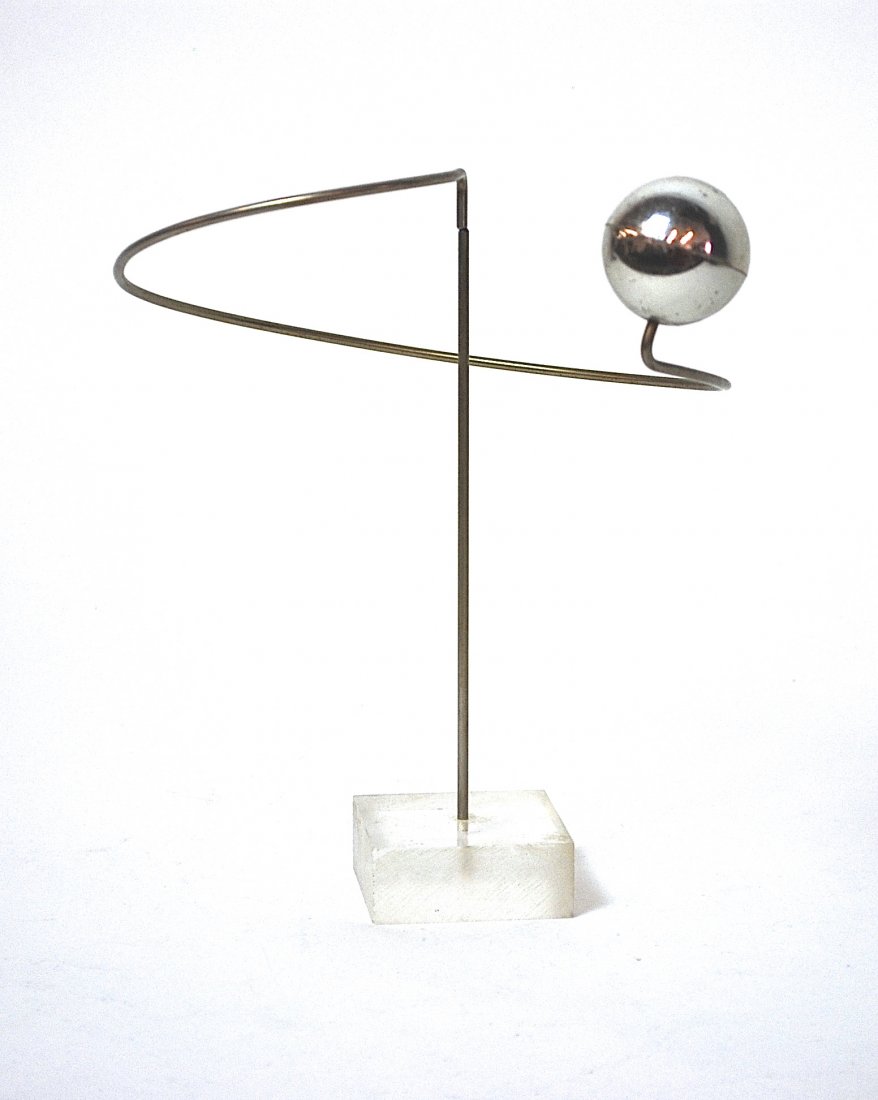 Kinetic Sculpture: Two piece balance sculpture on Lucite base. Appears to be unsigned. Size, 7.5W x 6D x 8.25H