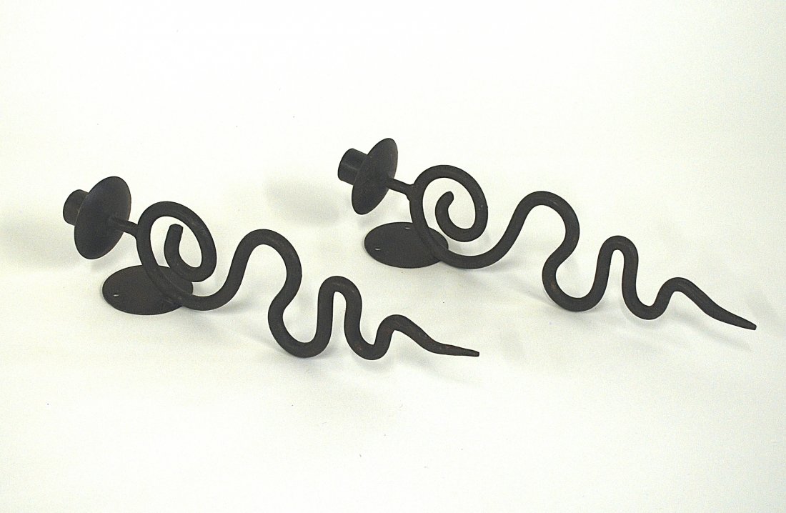 Alexander Calder Style Sconces: Pair of iron snake sconces. Size, 15.5H