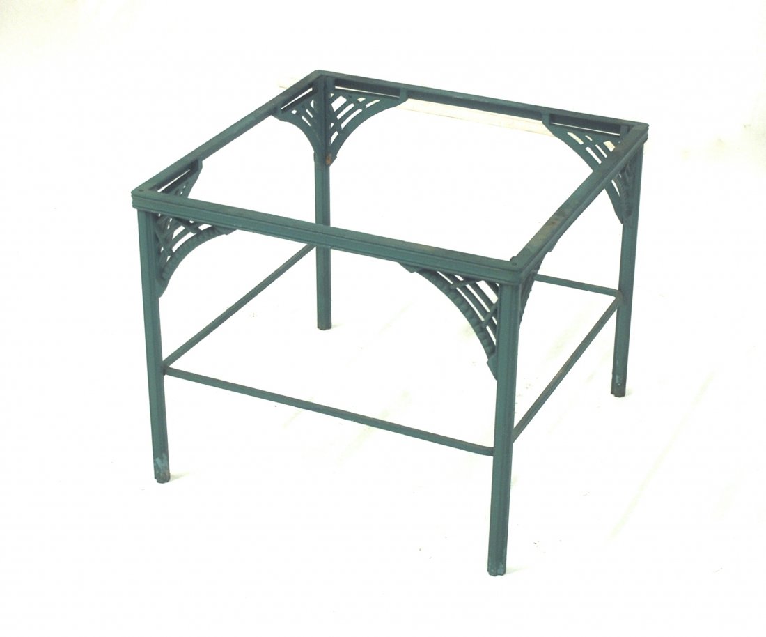 Frank Lloyd Wright: Rare, aluminum table from The Corbett House, Hyde park, Cincinnati, Ohio. Reference: Great Houses of the Queen City. Pg. 137,137. Walter E. Langsam. Size, 24W x 24D x 19.75. (No Glass)