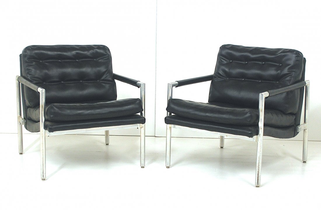 Harvey Probber: Pair of lounge chairs. Harvey Probber, Inc. Aluminum and Vinyl. 1960's. 27W x 27.5D x 28H