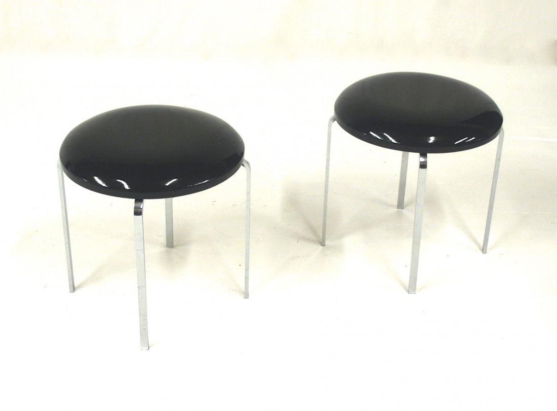 Anonymous: Pair of stools. Designer unknown. Vinyl and chrome plated metal. Size,17.5D x 17H