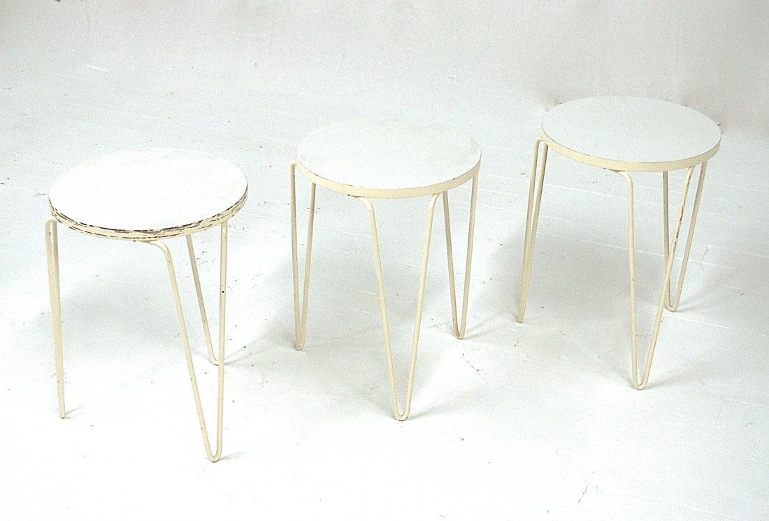Florence Knoll: Occasional tables, set of three. Original label. Knoll International. Size, 13 diameter x 18H