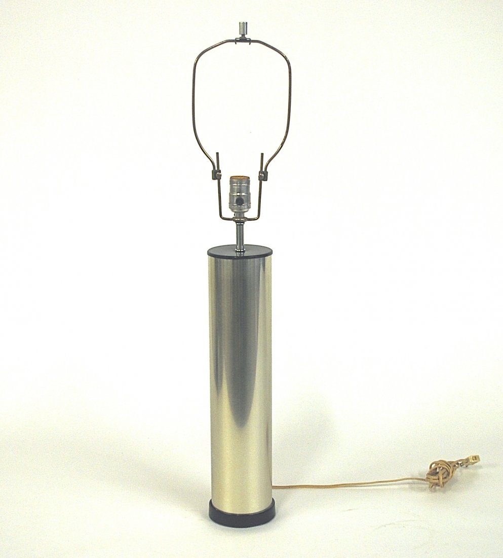 Robert Sonneman: Table Lamp. Chrome plated metal, lacquered wood, enameled metal. Size, 32H