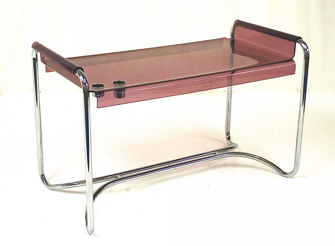 Fabio Lenci: Desk, Italy. Purple Lucite, chrome plated metal. Size, 52W x 26D x 32H