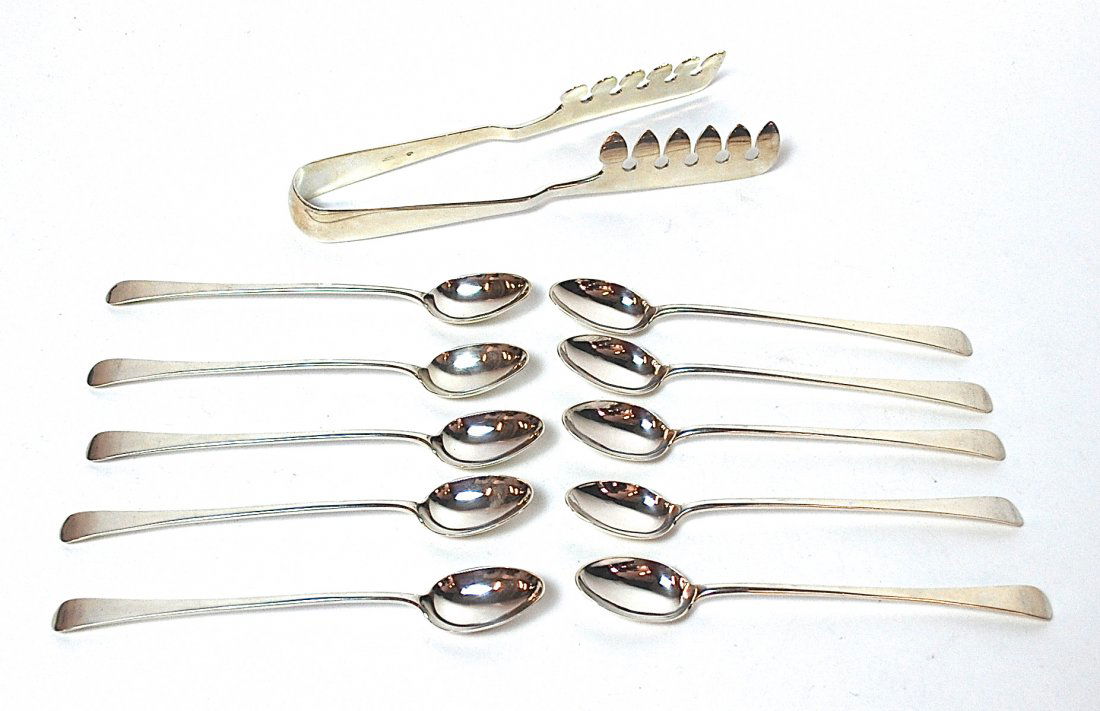 James Robinson "Irish Rib" Sterling: Ten ice tea spoons and an asparagus server. (London) 18.5ozt
