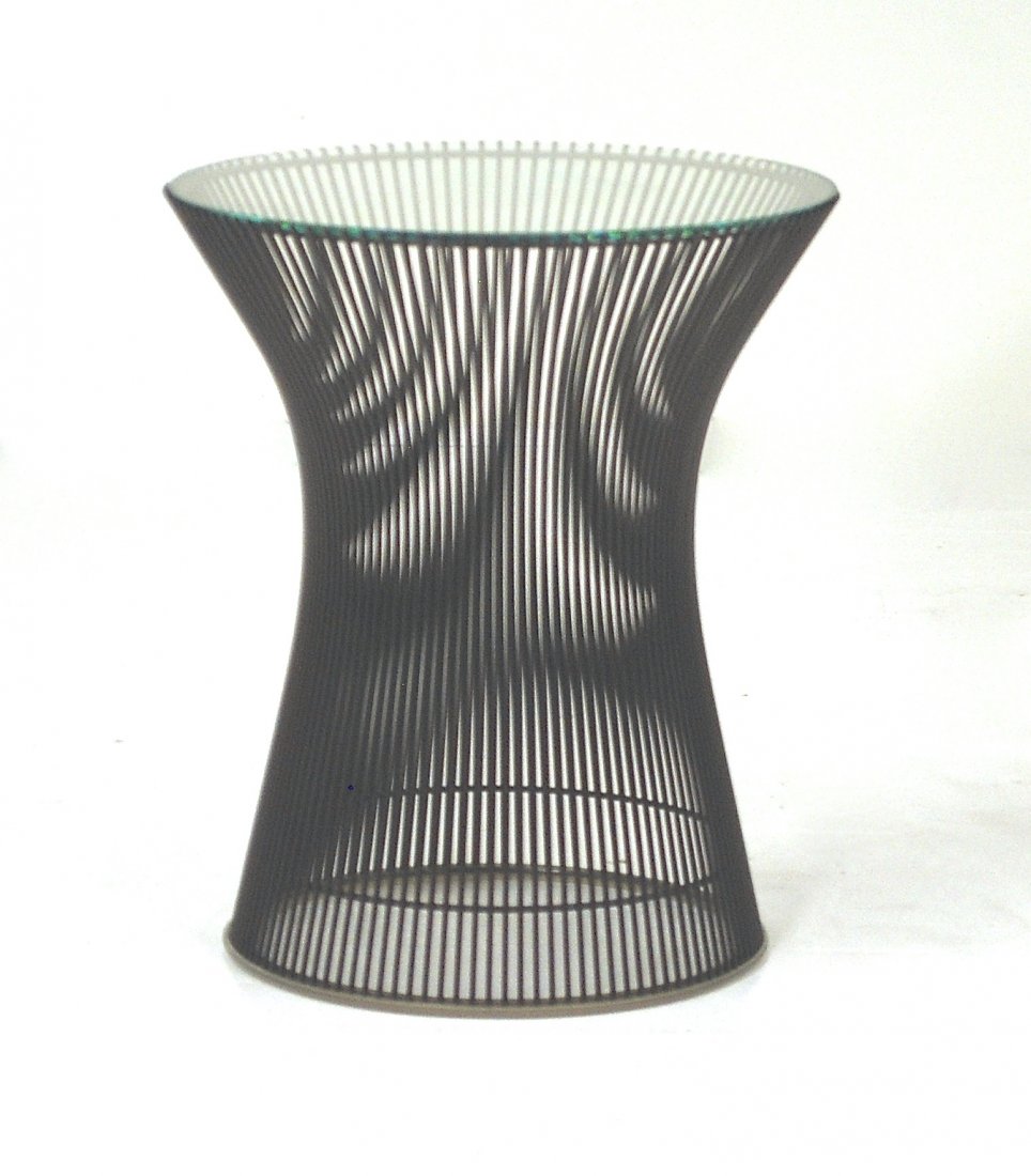 Warren Platner: Side table, 1960's, bronze, glass. Knoll International. Size 16 Diameter x 18H.