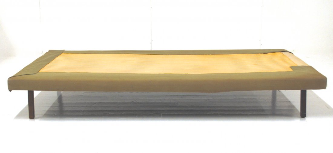 Florence Knoll: Platform bed. Knoll International. 1950's. Upholstery, Walnut, metal. Size 74L X 24.5w X 23d.