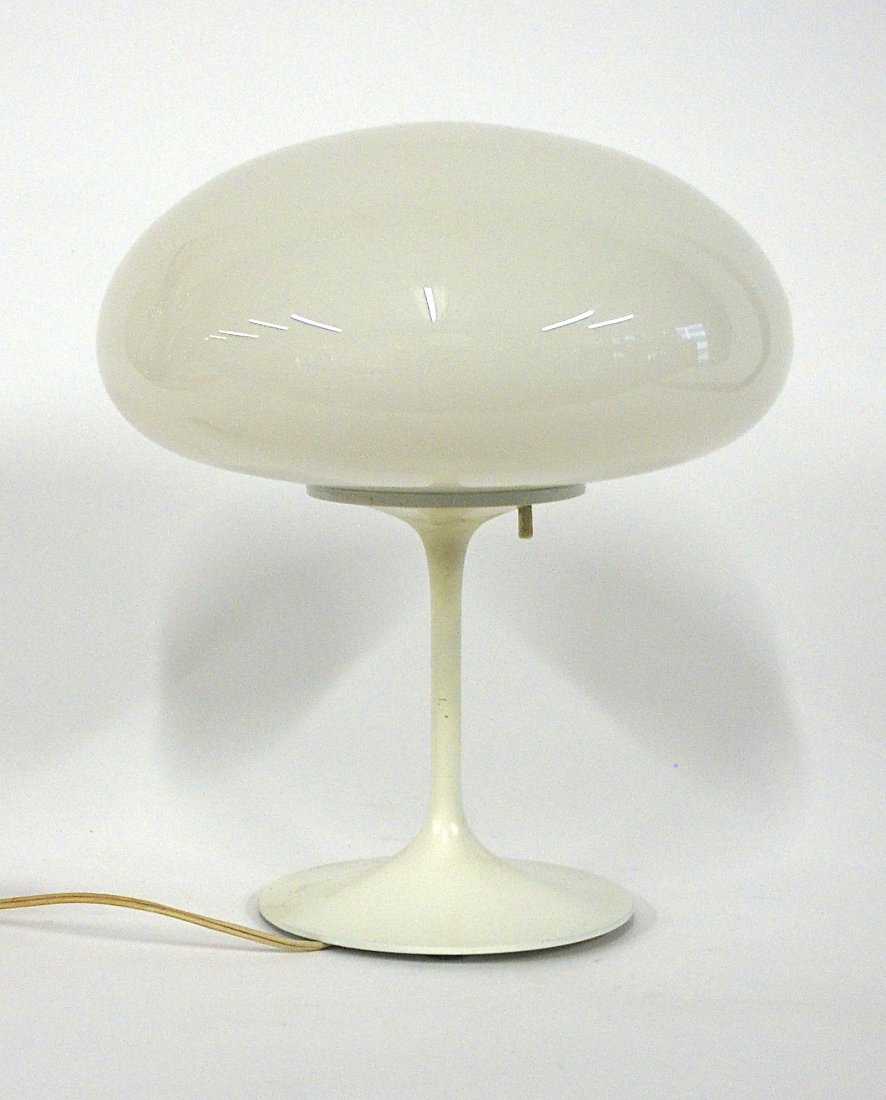 Bill Curry: "Mushroom" table lamp. Design line, Enameled, metal, frosted glass. Size 15H.