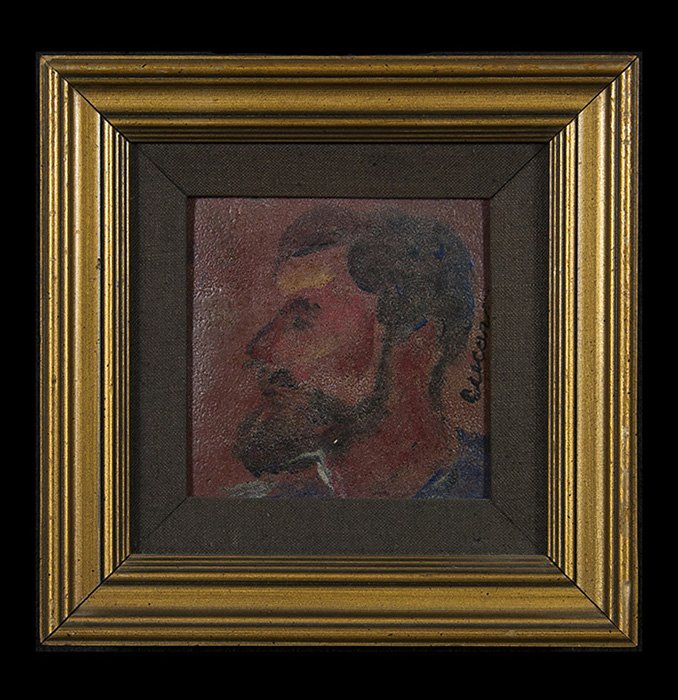 Pascal Cucaro: Self portrait on tile. Signed on right margin. Size 6 x 6.