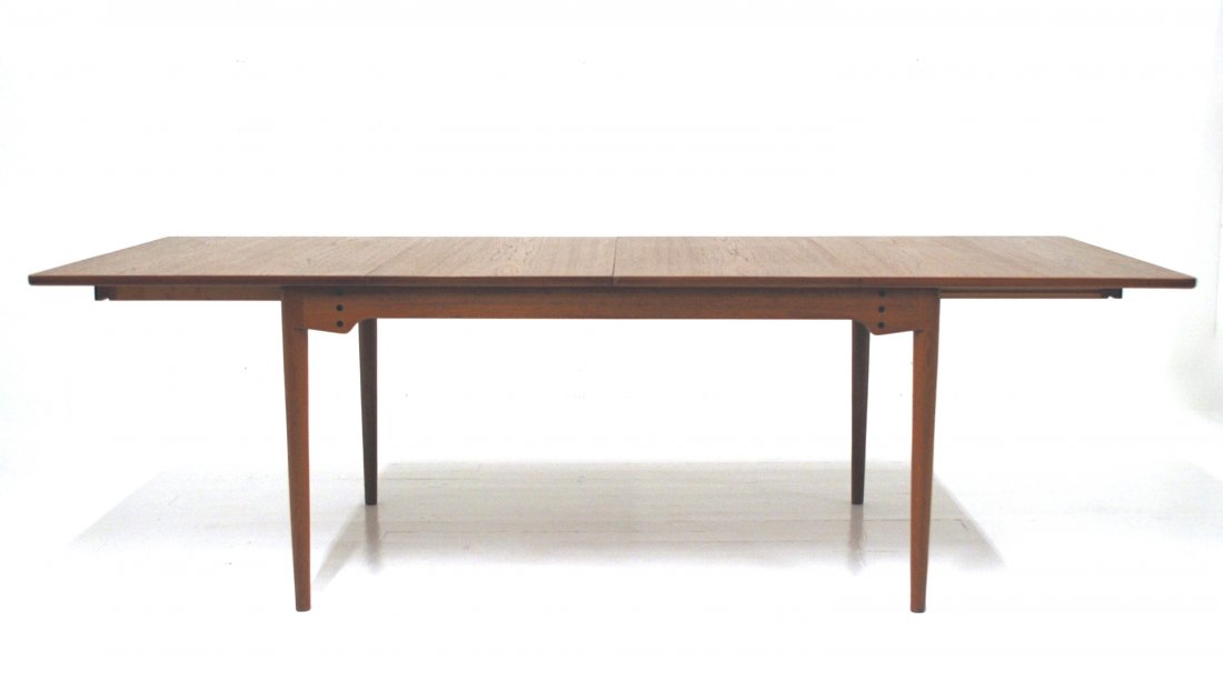 Finn Juhl: Rare Dining Table. Manufactured Bouirice, Denmark 1960's. two leaves. Teak, inlaid ebony. Fantastic example. Size 55L x 37.5D x 28.5H, Total 97.75.