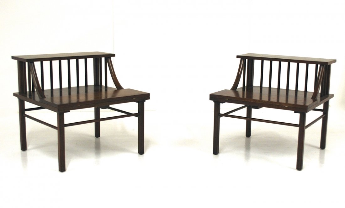 Harold Schwartz: Pair of nightstands/end tables. Tables feature drop front, extensions to each. Romweber Furniture, Batesville , Indiana. Size 24.5w X 23.5d X 23.5