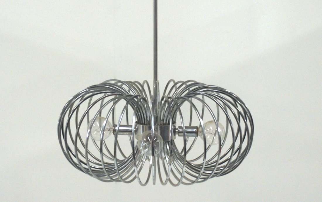 Gaetano Sciolari: Rare ring chandelier. "Bird Cage". Chrome plated metal. Size 16w X 16d X 19h.