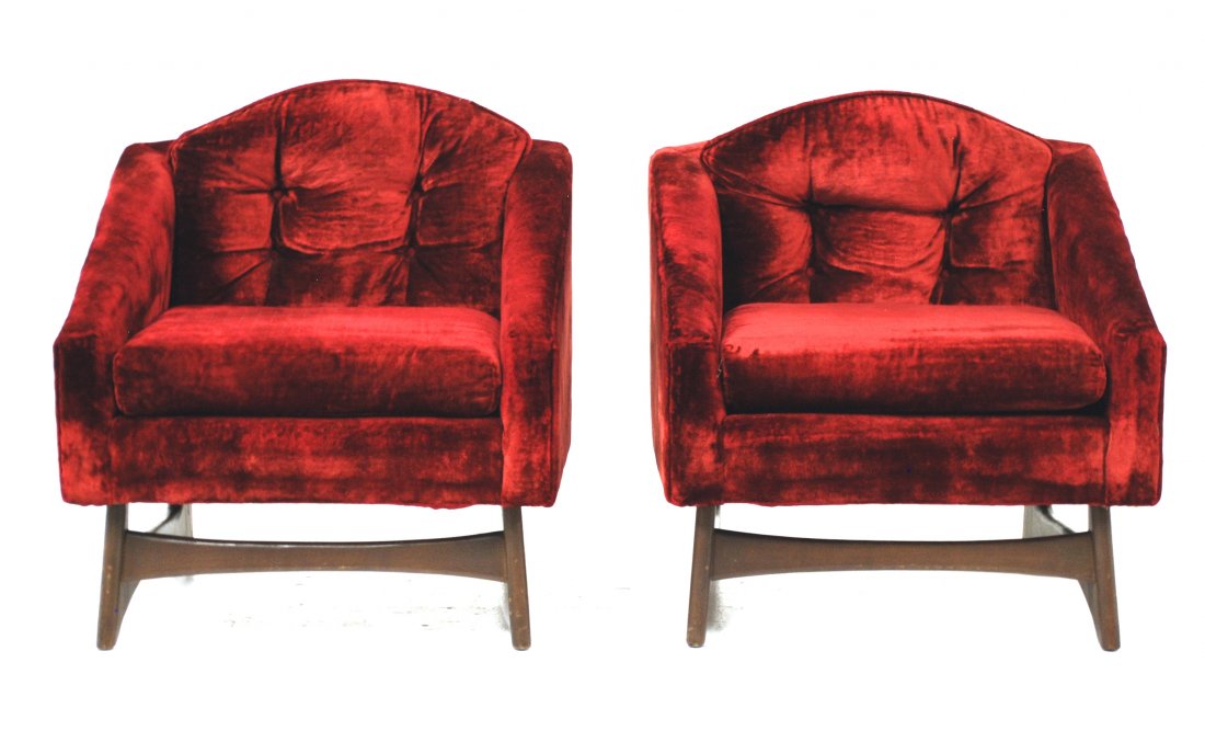 Adrian Pearsall: Lounge chairs, pair, Walnut, upholstery. Craft Associates, Inc. Circa 1970. Original velvet upholstery. Size 30 x 32 x 28