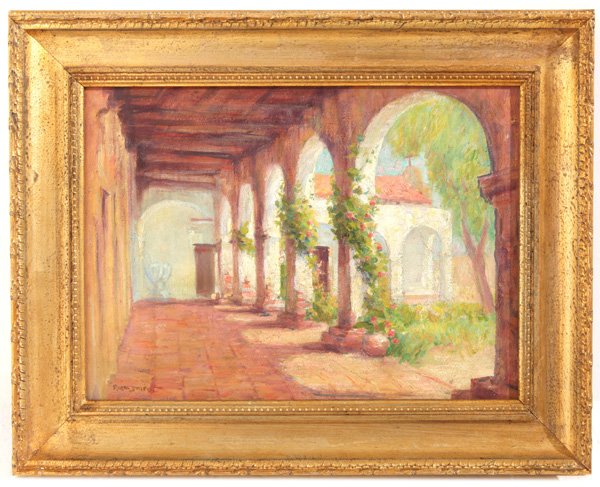 Frederick Carl Smith: Oil on board, California Mission. Size 11 x 15.5.