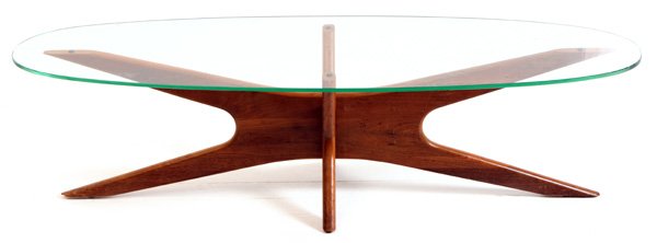 Adrian Pearsall: "Jack's " coffee table. Craft and Associates. Walnut, glass. Size 59w X 19.25d X 15.5h