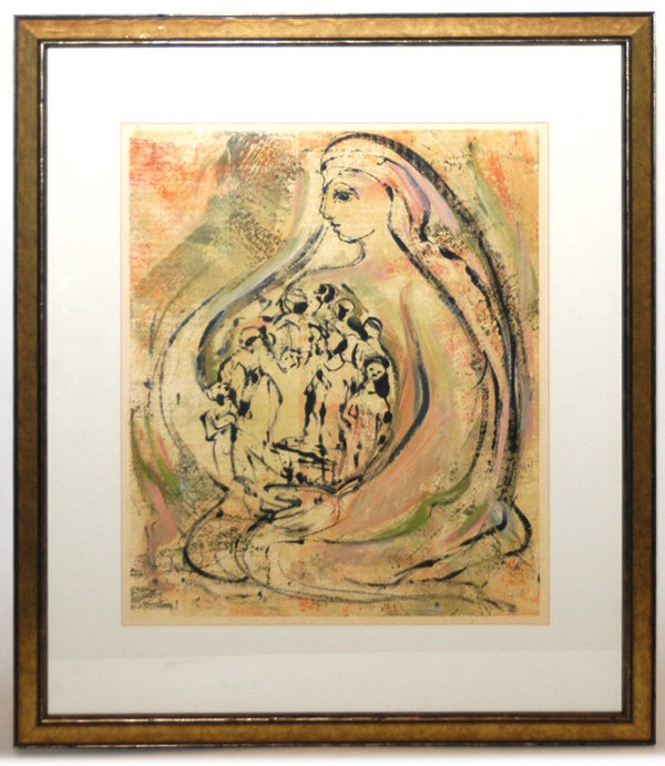 Sister Mary Grace Thul (Cincinnati, Ohio): Painting on Paper, 17.5H x 14.5W, signed LR. Sister Thul had an internship at the Cincinnati Art Museum, taught art in the public schools before becoming a cloistered nun in 1962. Sister Thul is an aw