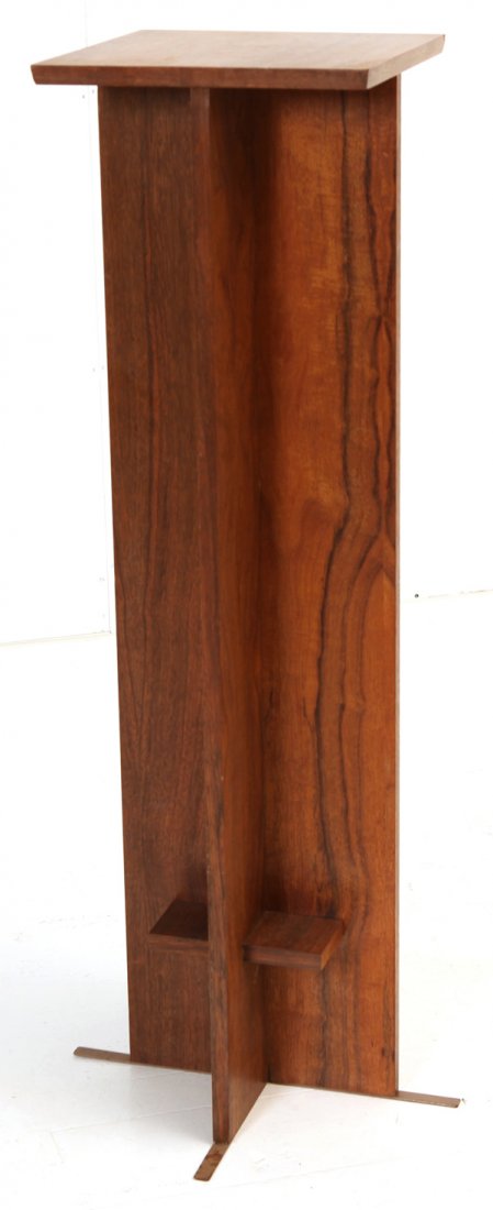 Frank Lloyd Wright: Important and rare pedestal. Mahogany, metal. Provenance: The Corbett House , Cincinnati, Ohio. Frank Lloyd Wright and John deKoven Hill collaboration house. Size 14 x 14 x 48.25H
