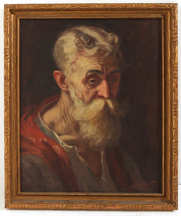 Leon Lippert: Oil on canvas, portrait of an elderly man, signed LR and dated 1929. Size 20.25 x 16