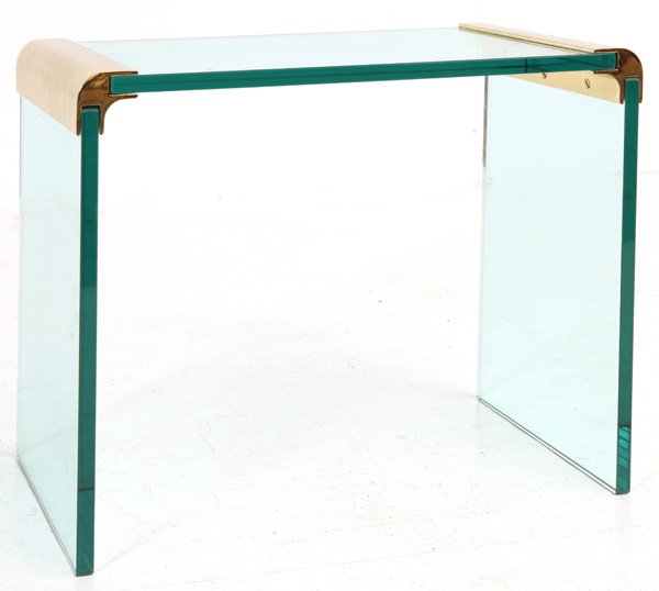 Leon Rosen: Occasional table. Pace. Brass, glass. Size 26.5W x 15D x 20.5W.