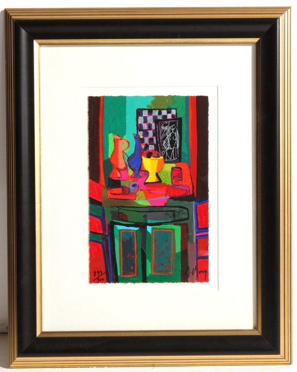 Marcel Mouly: Serigraph of table setting still life, numbered 299/300, signed LR, size 12.75 x 8.5.