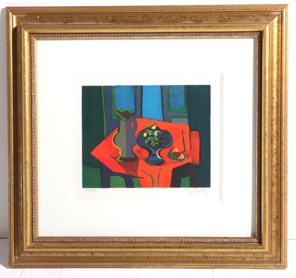 Marcel Mouly: Lithograph on paper titled "Pichet et Compotier a la" numbered 366/390. Signed LR. Size 11.25 x 13.5.